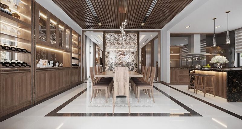 Mẫu thiết kế phòng bếp đẹp với tông màu gỗ óc chó cuốn hút mọi ánh nhìn
