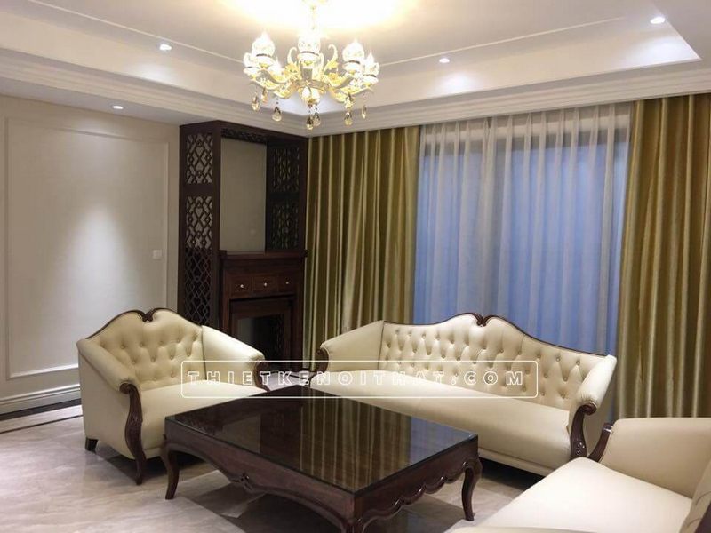 Bàn thờ tủ 2 tầng có ngăn kéo được đặt trong khu vực trang nghiêm nhất trong phòng khách
