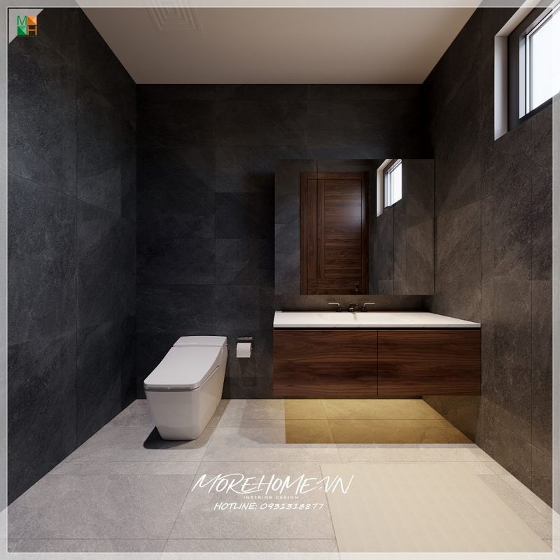 Phòng tắm được trang trí theo phong cách hiện đại đơn giản nhưng vẫn đảm bảo tiện nghi và thoải mái.