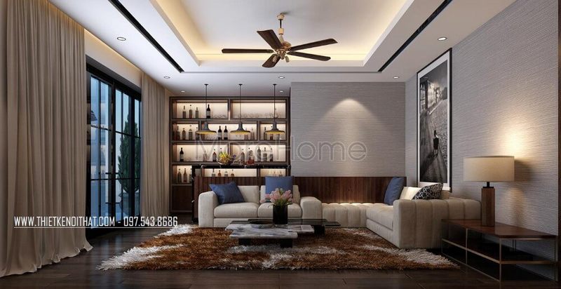 Mẫu sofa cao cấp với thiết kế tinh tế dạng góc, bọc bằng vải màu kem hiện đại sẽ mang lại cảm giác ấn tượng.