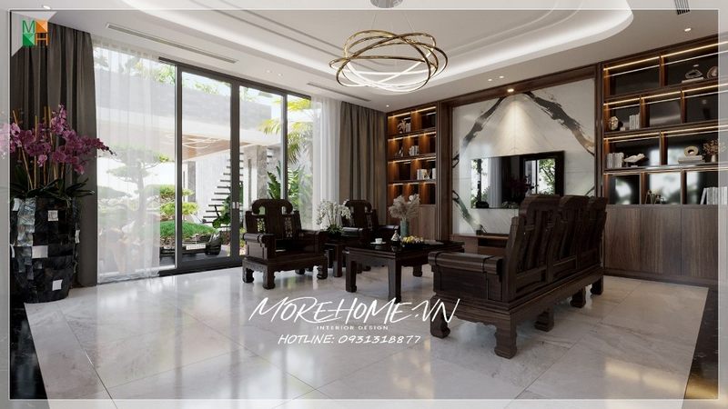 Cửa 4 cánh kính khung nhôm tạo độ mở cho không gian, đón nhận ánh sáng không khí tự nhiên dễ dàng
